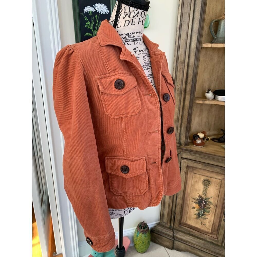 Vintage Gap Orange Denim Jacket Multiple Pockets "Large Button Up"